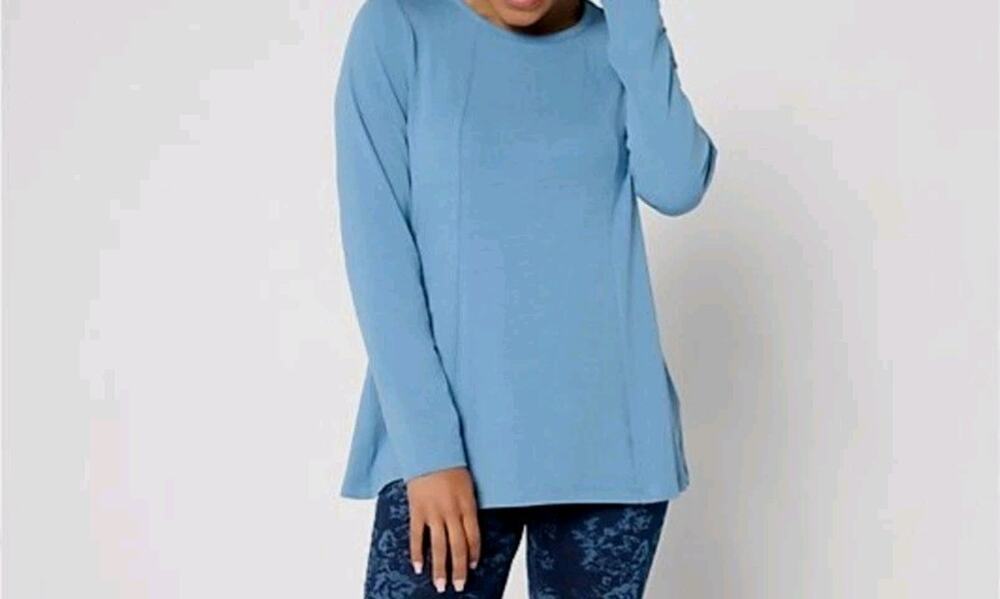 Denim & Co Size M Blue Jersey Fit & Flare Top A712144 NWOT